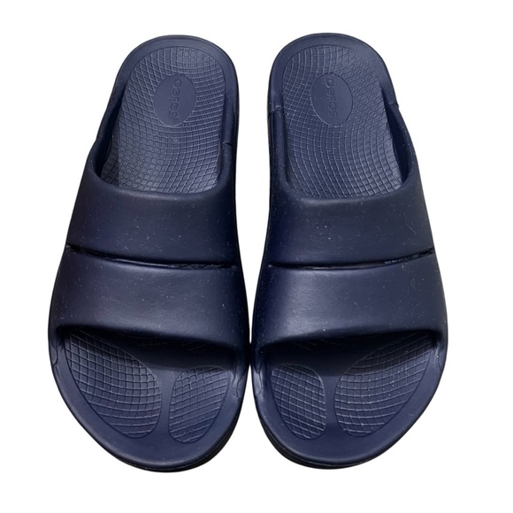 Oofos Ooahh Slides Recovery Comfort Sport Sandals Navy Blue Mens 12 Women 14 - Picture 1 of 11